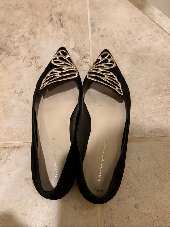 Sophia Webster Shoes - Sophia Webster Black Pointed Flats with Silver Wing Embroidery